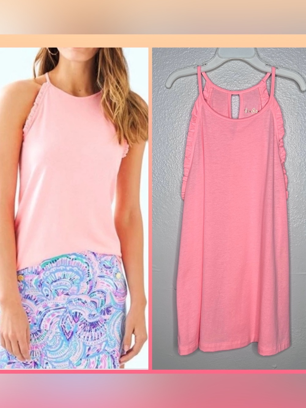 Lilly Pulitzer Peach Coral Nectar Ruffle Tank Top Sleeveless Size Small
